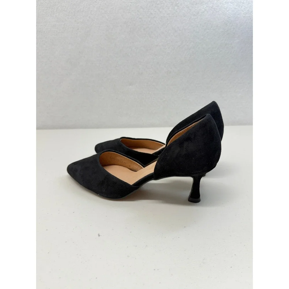 J. Jill Black Suede D'Orsay Kitten Heel Pointed Toe Pumps 9